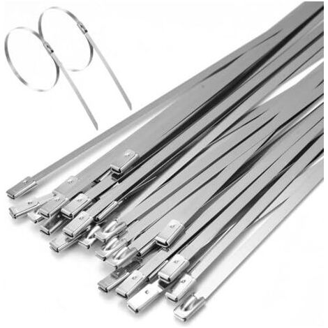 100 Pcs Collier de Serrage Inox, 4,6 x 300 mm Attache Câblées Acier Inoxydable 304, Métallique Inox Autobloquante avec Butée à Bille pour Conduits échappement Intérieur Extérieur - (1/5)