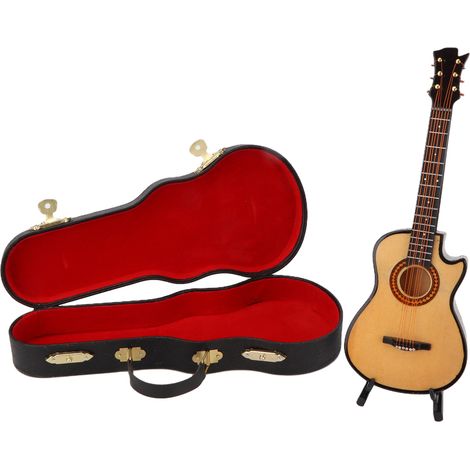 Minature Guitar Model Wooden Mini Musical Instrument Guitar Replica with Stand OrnamentL (1/5)