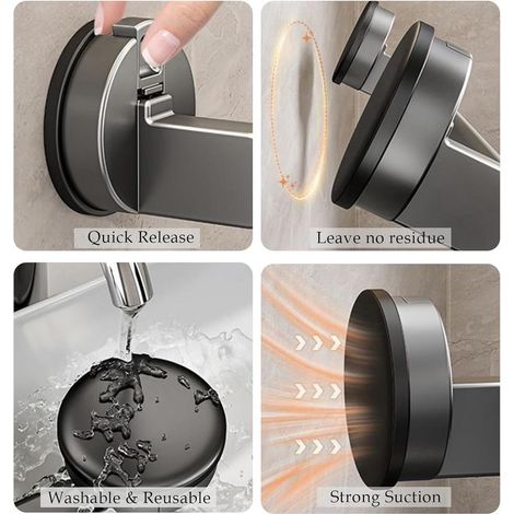 Porte-serviettes à ventouse, fixation murale réutilisable, sans perçage, pour salle de bain et cuisine (1/4)