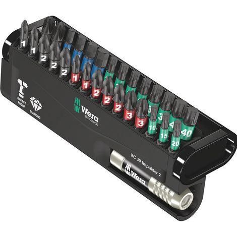 Wera 057697 30 Pc Impaktor Stainless Magnetic Holder Impact Screwdriver Bit Set