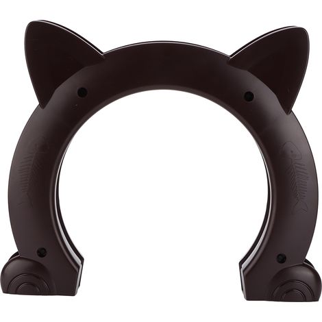 Porte pour chat intérieure en plastique en forme de tête de chat avec motif en arêtes de poisson (marron) (1/5)