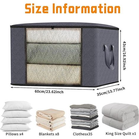 6Pcs Sac Rangement avec Fermeture Éclair, Boîte Vêtements Sous Lit avec Poignées Renforcées et Fenêtres Transparentes, Caisse Armoire Empilable Pliable pour Couvertures, Literie, Coussins, Jouets (1/5)