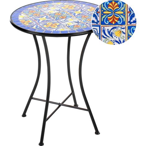 Mesa de balcón exterior de metal estilo vintage tablero de mosaico 60 cm estructura hierro negro Coriano (1/5)