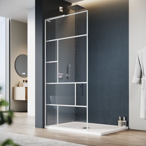 SONNI Duschwand Walk-in Dusche Weiß Duschabtrennung mit Edelstahl Stabilisator 6MM NANO Glas Doppelseitige Nanobeschichtung 100X200cm (1/5)