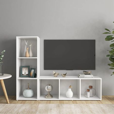 Meubles TV 2 pcs Bancs TV Armoires de rangement Blanc 107x35x37 cm Aggloméré 56174 (1/5)