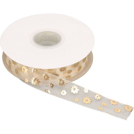 Dekoratives Geschenkband aus Metalldraht für Blumensträuße, Kränze, Bastelprojekte und Gebäck – 50 Yards Gold (1/5)