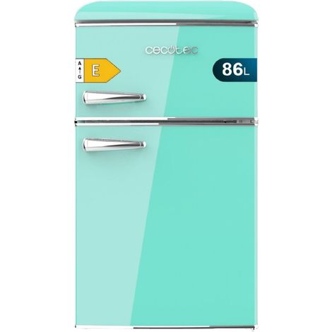 Cecotec Kleiner Kühlschrank Kühlschrank 2 Türen Retro 86L Bolero CoolMarket 2D Origin 86 Green E. 89,3cm deHöhe und 48,7cm deBreite, Energieklasse E, Eisfach, Innenbeleuchtung und Chromgriff, Grün