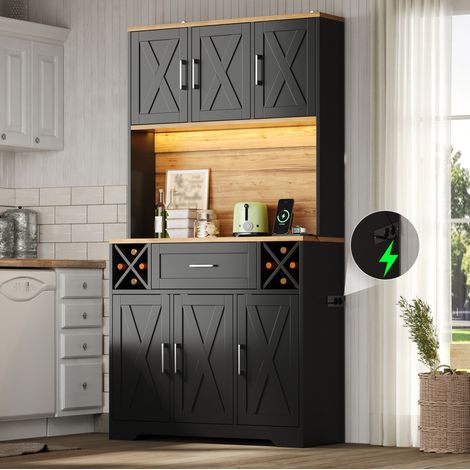 Buffet de cuisine haut avec LED RGB, casier à vin, MDF noir, 105 x 40 x 180 cm, REDOM (1/5)