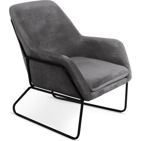 Fauteuil Design en Velours "Baldy" 84cm Gris (1/3)