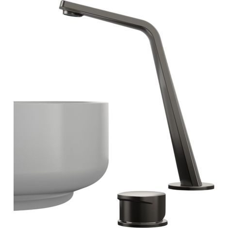 BERNSTEIN - Rubinetto di design moderno in ottone / bocca per lavabo, 2 fori - H. 18,5cm - XELO-Flex 260 - Grigio perla opaco	Canna di fucile