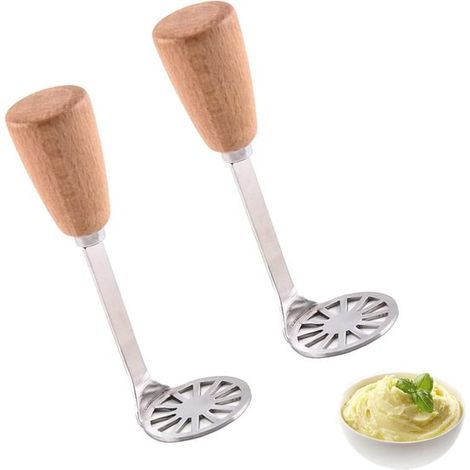 Schiacciapatate Dailygoods, set da 2 pezzi. Acciaio inossidabile 304 di alta qualità. Impugnatura ergonomica antiscivolo. Resistente alla corrosione. Dimensioni: 15 x 5 cm. Leggero. (1/5)