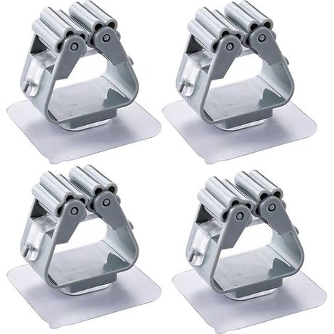 Lot de quatre supports adhésifs pour balai sans perçage pour salle de bain cuisine et jardin rangement d outils ménagers (1/4)