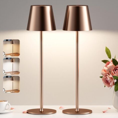 2 Pièces Lampe de Table LED Sans Fil, 3 Température de Couleur, Intensité Variable, Lampe de Chevet Tactile Rechargeable pour Chambre Salon Camping Jardin Café Extérieur(Brun) (1/5)