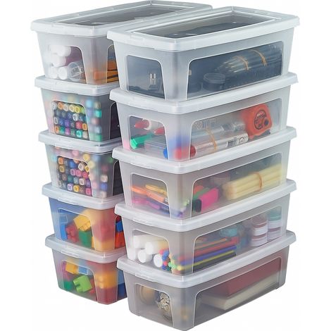 Iris Ohyama Vielseitige Aufbewahrungsboxen, 5L, 10er-Set, Transparent, Deckel leicht schlieÃŸbar, Stapelbar, Plastik, FÃ¼r Schrank, Regale, Klassenzimmer, Organisation, Kunstbedarf, Schuhe, MCB-5