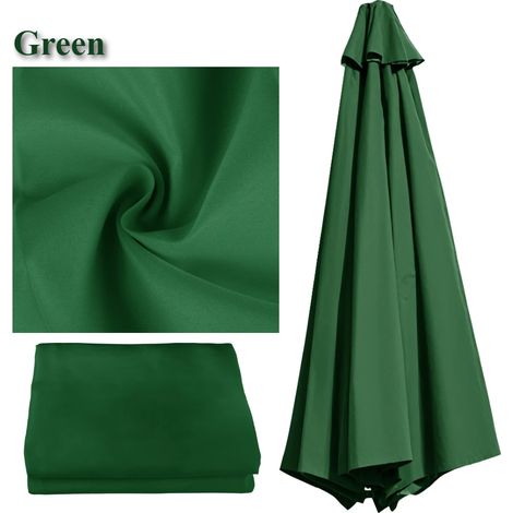 (Vert, 3M, 6 baleines) Toile de rechange imperméable pour parasol, toile de protection solaire pour parasols. (1/5)