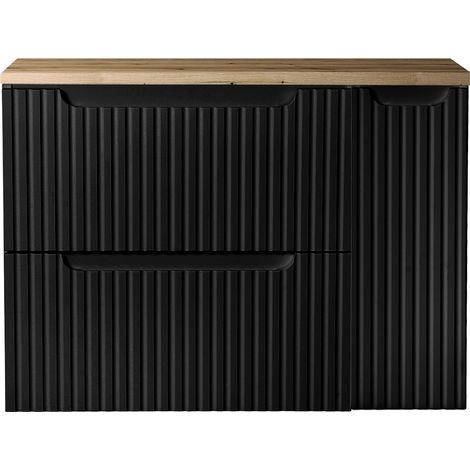 Waschtisch-Unterschrank 80cm, in schwarz mit Eiche, NEWPORT-56-BLACK (1/5)
