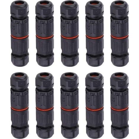 10 PCS IP68 Etanche Connecteur de Câble Electrique, Femelle 3 Broches Connecteurs Etanches Prise de Courant Extérieure Raccord de Connecteur Fil Etanche