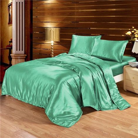 Parure de Lit Satin 220x240 Housse de Couette, Drap Housse 180x200 avec 2 Taies 51x76 cm Linge de Lit Soyeux Adulte Luxe,Vert1 (1/5)