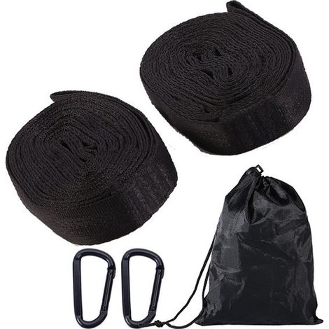 Sangles pour hamac (2 sangles de 200 cm chacune), kit de suspension pour hamac, kit de fixation pour arbre, sangles pour balançoire avec 2 boucles noires et un compartiment de rangement (1/5)