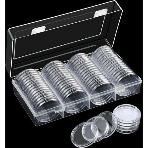 60PCS 40mm Capsules de Monnaie Titulaireavec Boîte de Rangement en Plastique Capsules de Stockage Titulaire pour Collecte et Stockage de Pièce de Monnaie,de DEBUNS (1/5)