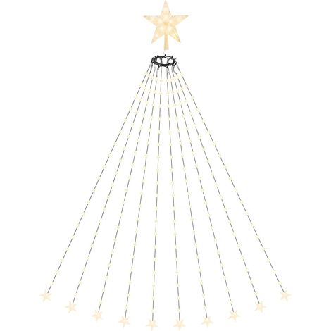 2m Lichterkette Weihnachtsbaum Weihnachtsbaumbeleuchtung mit Stern Spitze, 9 Beleuchtungsmodi und Fernbedienung, 8 Girlanden, 210 LED Lichterkette, Warmweiß
