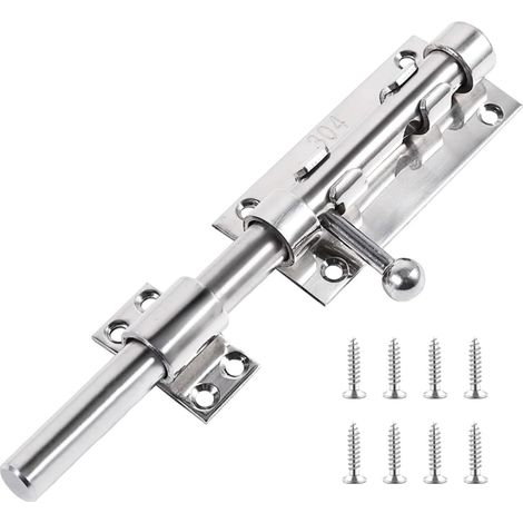 Verrou de porte 304 en acier inoxydable - Verrou de sécurité - Épaisseur : 12 mm - Avec trou de cadenas - Robuste et résistant aux intempéries - Pour maison, cour, jardin, clôture (20 cm) (1/5)