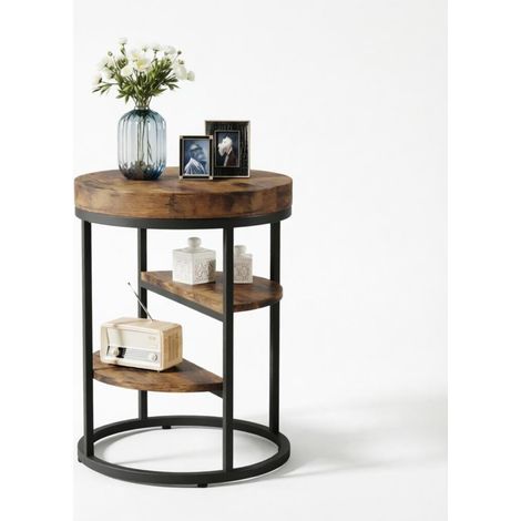 Table d'appoint ronde moderne à trois niveaux, table basse avec étagères ouvertes, table ronde, table console (table console uniquement) (1/5)