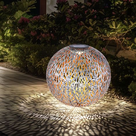 Solar Kugelleuchte Außen Solarkugelleuchte Garten, Dekor Stanzungen, antik-silber gold, LED AKKU, DxH 27 x 38 cm