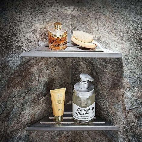 Set of 2 Bathroom Corner Shelves No Drilling Stainless Steel Shower Basket Wall Mounting (1/4)