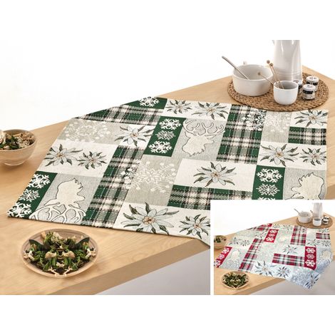 Tovaglia Pasqua Centrino Runner Tavola Fantasia Edelweiss Cervo Made Italy, misura40x130coloreRosso