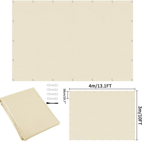 (Beige 400x300CM) Tissu d'ombrage imperméable avec perforations, adapté aux clôtures de jardin et aux pergolas, résistant aux UV. (1/5)