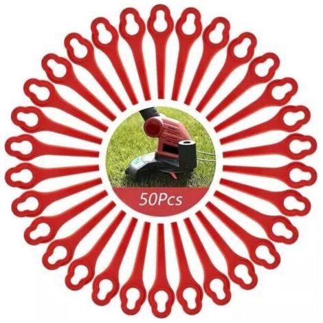 Lot de 50 Lames compatible pour Ferrex Aldi Far 20-i Coupe Bordure, lames de rechange pour Coupe Bordure sans fil Ferrex L95(13×8mm-rouge)