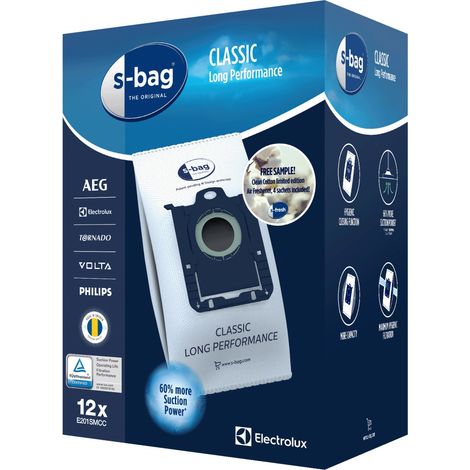 SACS ASPIRATEURS ELECTROLUX, BOITE DE 12 SACS S-BAG® CLASSIC LONG PERFORMANCE, EXCELLENTE FILTRATION, FERMETURE AUTOMATIQUE HYGI (1/5)