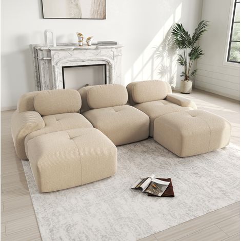 Sofá modular de esquina 298x178x75 cm beige en pana sin marco con espuma 32D y base antideslizante (1/5)