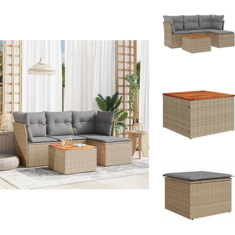 Salon de jardin avec coussins 5pcs mélange beige résine tressée - Ensemble Salon De Jardin - Mobilier Extérieur - Canapé Jardin - Set Salon Jardin - Chaise Lounge (1/5)