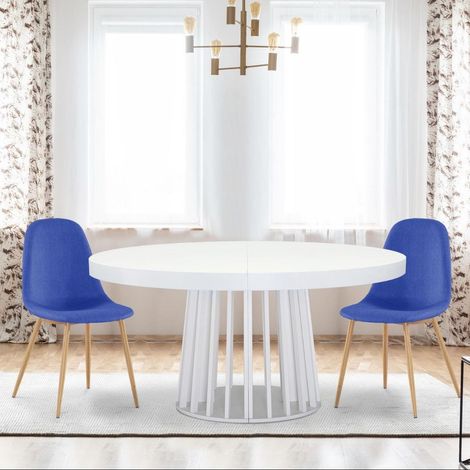 Cotecosy – Lot de 4 chaises scandinaves matelassées – Tissu bleu – Structure métal imitant le bois – Hauteur d'assise 46 cm – Design contemporain (1/6)