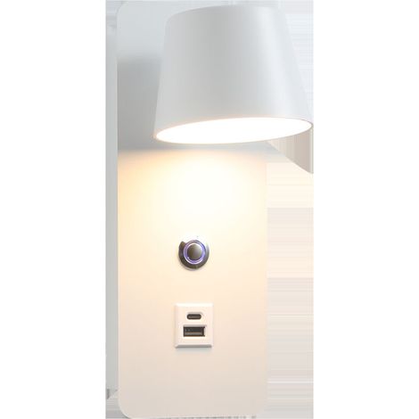 Applique murale LED rotative, applique murale de lecture rotative en métal avec port de chargement USB veilleuse blanc chaud 2700K (blanc).