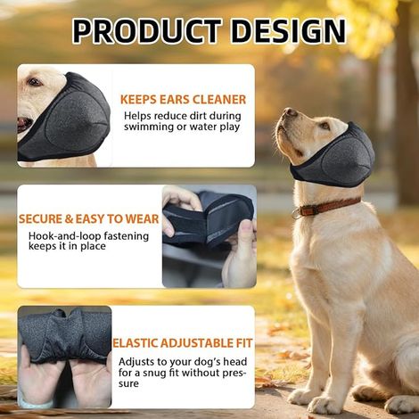 Dog Ear Muffs - Balaclava for Grooming, Bathing, Hair Dryer and Swimming (Grey (1/2)