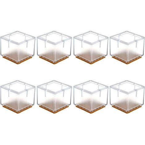 Protection de sol pour pieds de chaise, 8 embouts de pieds de meubles de table en silicone transparent, patin en feutre, protection contre les rayures, protection pour sols en bois (carré)
