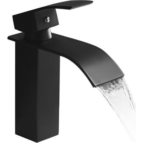 Robinet Lavabo Cascade Noir Moderne Mitigeur Robinet Salle Bain pour Vasque à Poser Robinetterie Carré en Laiton Haut Qualité (1/5)