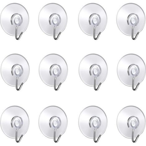 (Lot de 12 pcs ventouse) 4x4.4x1.4cm,Crochet Muraux avec Ventouse d'Aspiration,Petites Ventouses Plastiques avec Crochet Ronde pour Salle de Bains et Cuisine