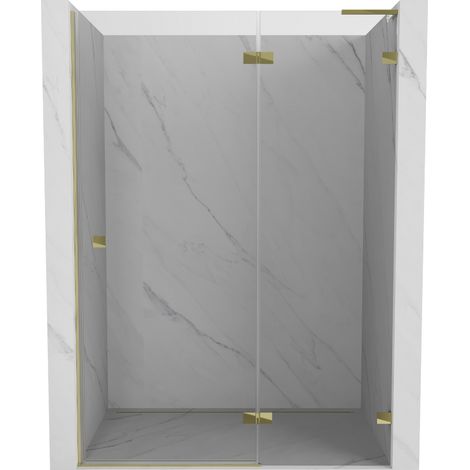 Mexen Lunar L porta doccia a battente destra 140 cm, trasparente, dorata - 834L-140-000-50-00-P (1/5)