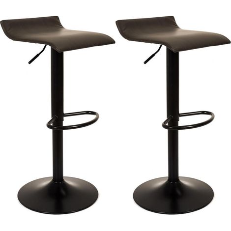 BOLY - Lot de 2 Tabourets Simili Cuir Marron Foncé (1/5)