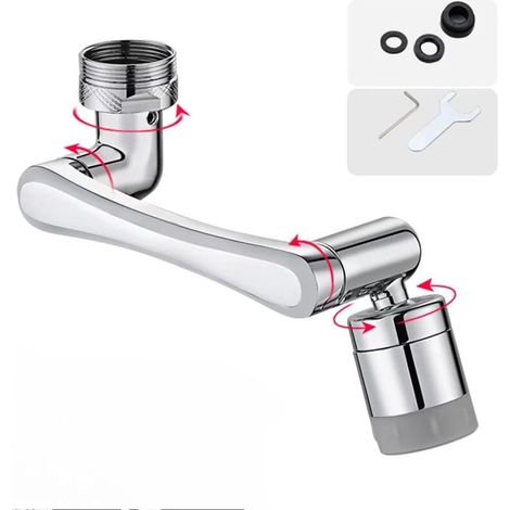 1440 Grad drehbarer multifunktionaler Verlängerungshahn, Wasserhahnfilterzubehör, 1080° Luftsprudlerhahn mit zwei Wasserauslassmethoden für Küche und Badezimmer – Silber - Crezuo