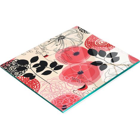 Küchenservierbrett aus gehärtetem Glas mit Blumenmotiv, 60 x 52 cm (1/5)