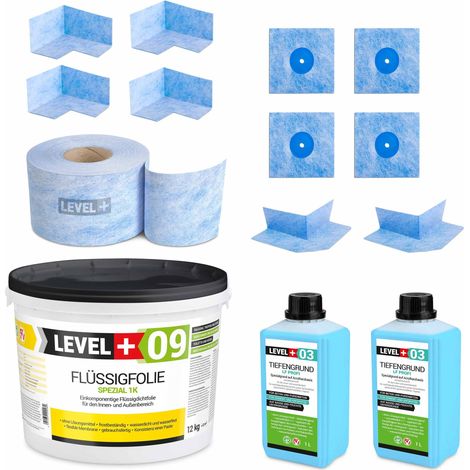 LEVEL+ Dichtset für Duschabdichtung Bad Dichtband Flüssigfolie 14kg SET66 (1/4)