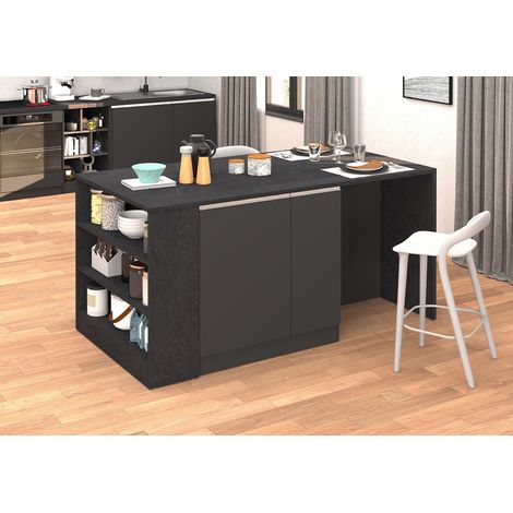 Îlot de cuisine moderne 168 cm anthracite mat/béton Solena (1/5)