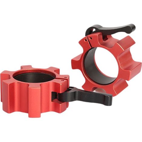 Barre d'haltères en alliage d'aluminium à dégagement rapide - système de dégagement rapide à ressort pour des changements de poids rapides et sécurisés, disponible en plusieurs couleurs (rouge). (1/5)