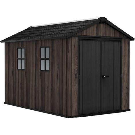 Keter Apex Gerätehaus 7,5x11, Kunststoff Geräteschuppen mit Oberlicht und Belüftung, abschließbar, wetterfest, Rosenholz Optik (1/5)