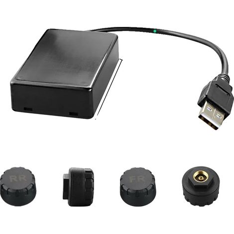 Sistema de monitoreo de presión de neumáticos, alimentado por USB, sensores internos y externos, TPMS (externo). (1/2)